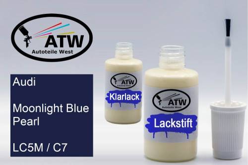 Audi, Moonlight Blue Pearl, LC5M / C7: 20ml Lackstift + 20ml Klarlack - Set, von ATW Autoteile West.